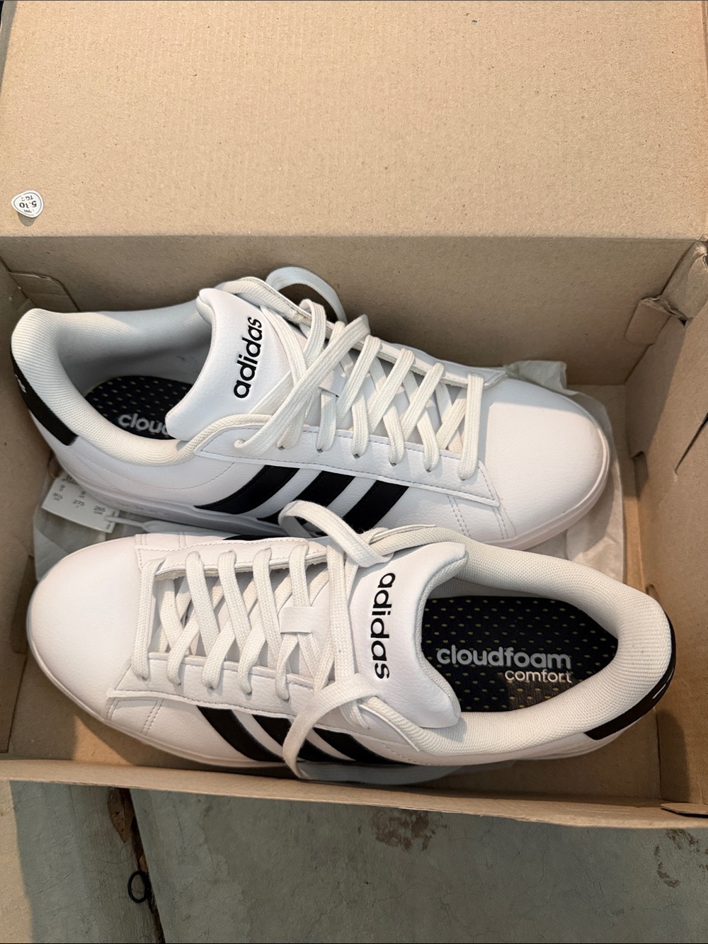 adidas White Sneakers with Black Three Stripes
